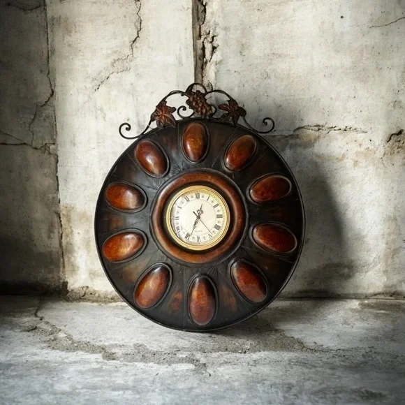 Elegant Brown and Black Wall Clock large round metal clock