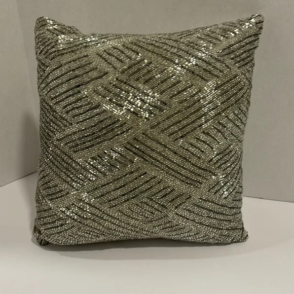 Hotel Collection Silver & Gray Beaded Pillow 11' x 11' EUC