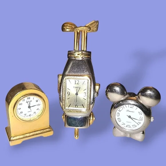 Vintage Miniature Desk Clock Lot Timex Golf Mickey Mouse Azur Quartz Japan