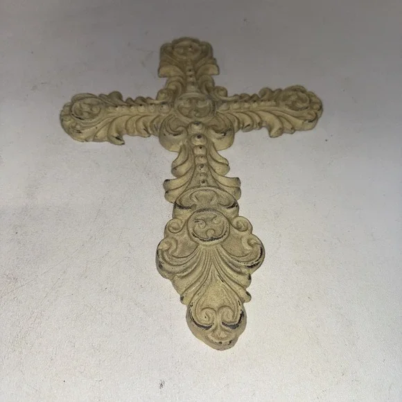 Decorative Wall Cross Creamy White Cast Metal Cross