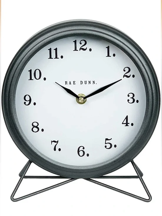 Rae Dunn Farmhouse Gray Round Clock with White Face