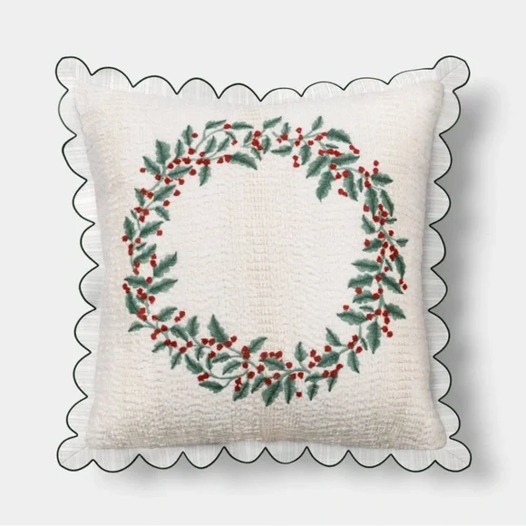 NEW Threshold Ivory Oversized Square Wreath Throw Pillow