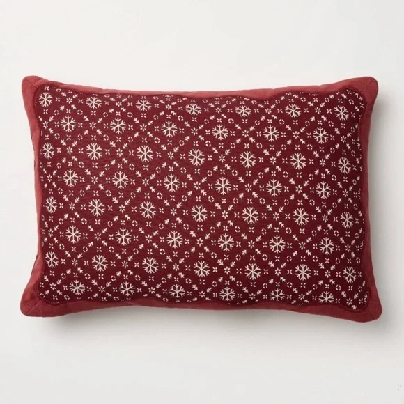 NEW Threshold Studio McGee Burgundy Velvet Snowflake Lumbar Pillow