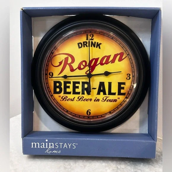 New “Drink Rogan Beer-Ale Best Beer in Town 9” Diameter Clock
