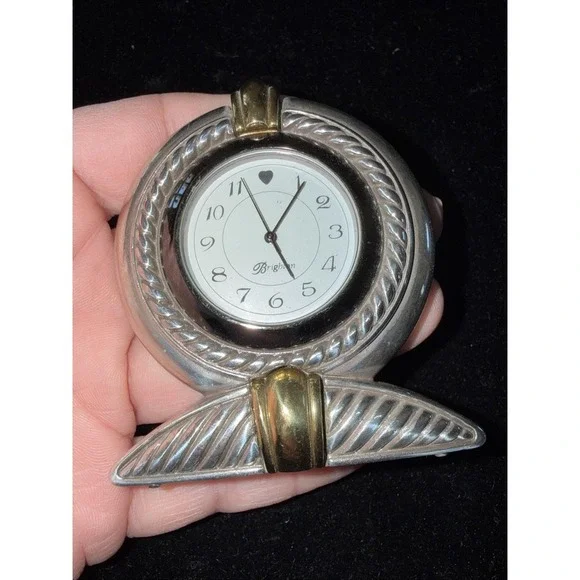 Brighton Desk Clock Collectible Silver and Gold Tone Needs‎ Battery. 5487
