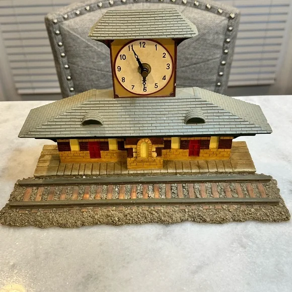 Vintage Style Train Station Clock Tabletop Decor Featuring a Tower Clock