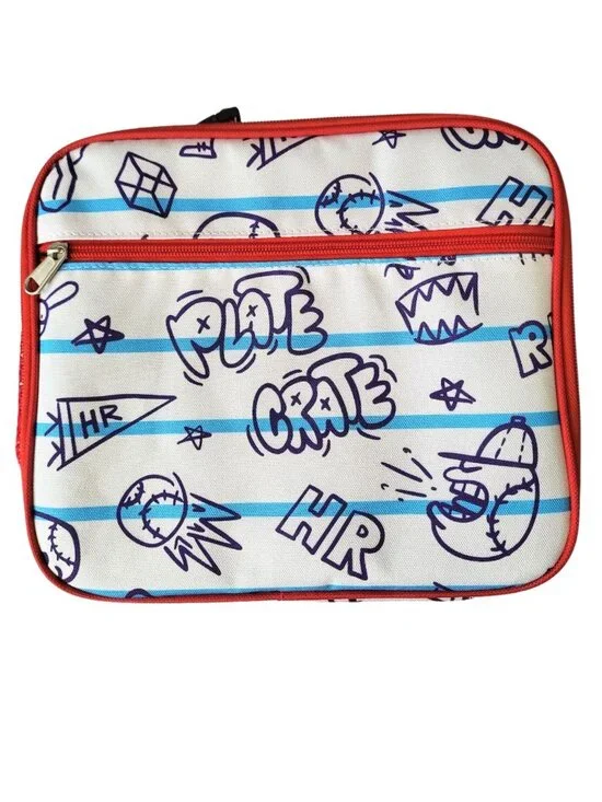PLATE CRATE Insulated Doodle Baseball Lunch Box - New Without Tags 11x9x4