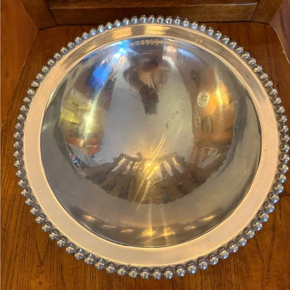 Mariposa Beaded Aluminum Bowl 11” Serving Bowl Made in Mexico Handcrafted