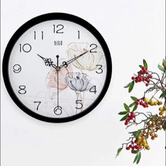 Silent Floral Wall Clock Non Ticking 10 inch Decorative (Lotus Black)