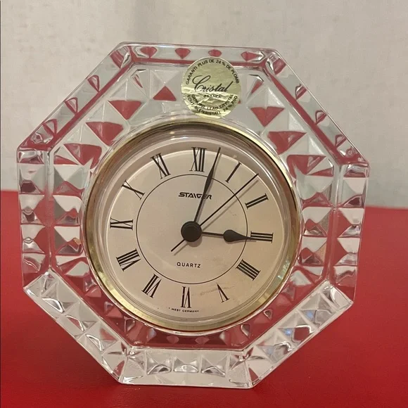 Vintage Staiger Crystal Octogonal Clock 4.25”H 2”D