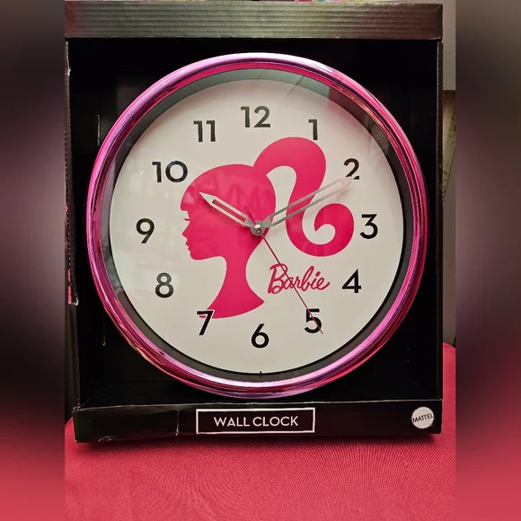 Barbie Silhouette Logo Metallic Hot Pink Analog Display Wall Clock Home Decor