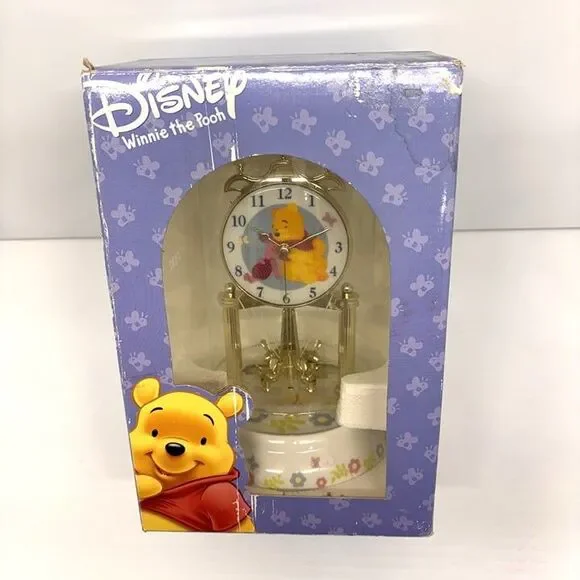 1991 Vintage Disney Winnie The Pooh Anniversary Clock Glass Dome Bees - in box