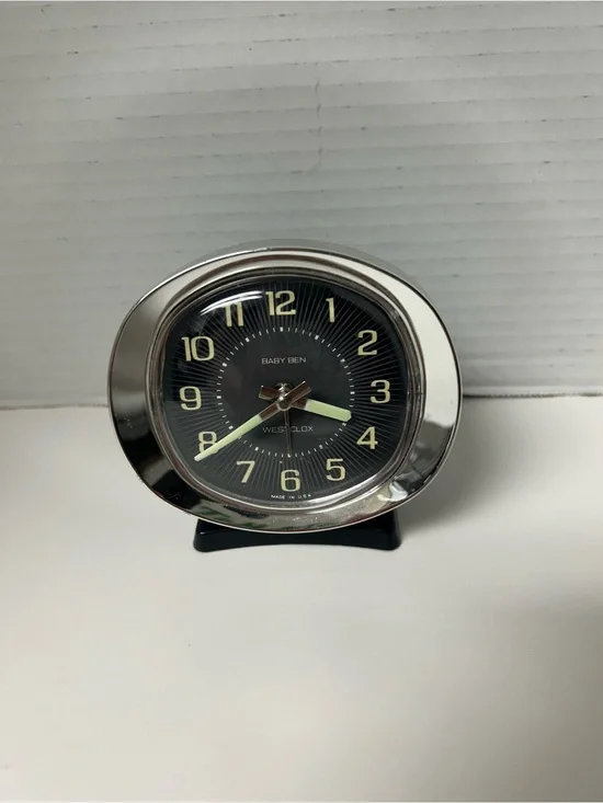 VTG Westclox Baby Ben Style 8 Alarm Clock Black/Nickel Glow in the Dark Working