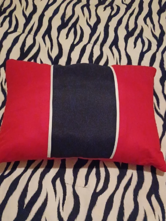 - Modern Red and Navy Rectangular Accent Pillow with White Piping