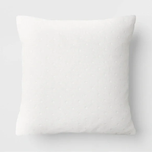 Threshold Quilted White Velvet Square Throw Pillow