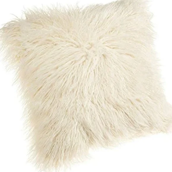 (2) NEW DIKOAINA MONGOLIAN FAUX FUR PILLOW COVER CUSHION CASE NATURAL COLOR