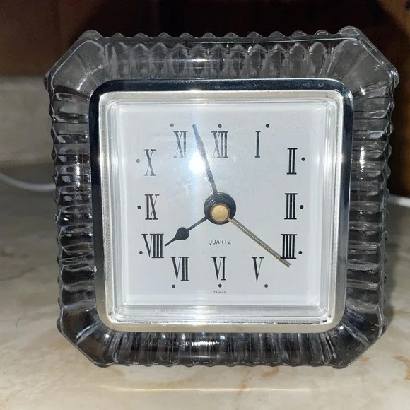 Lead Crystal Framed Square Shelf Quartz Clock TESTED‎ WORKS