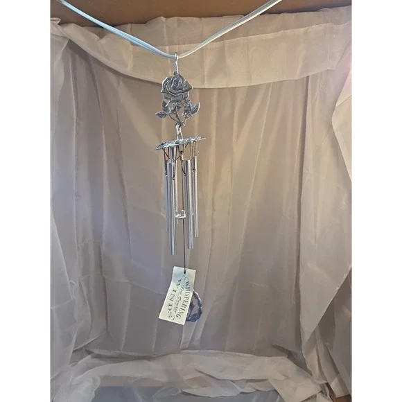 Peaceful Melodic Whispering Winds Fine Pewter Rose 14in Excel Condition
