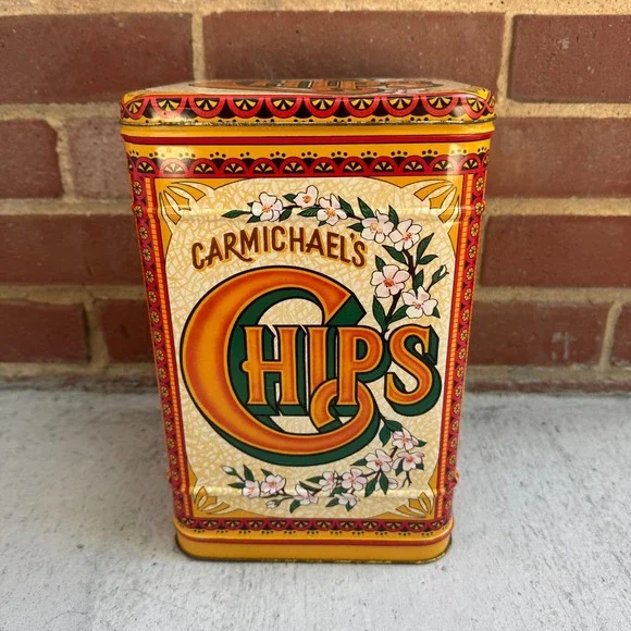 Vintage Carmichael's Chips Tin Made in England Case Mfg Co Victorian 10