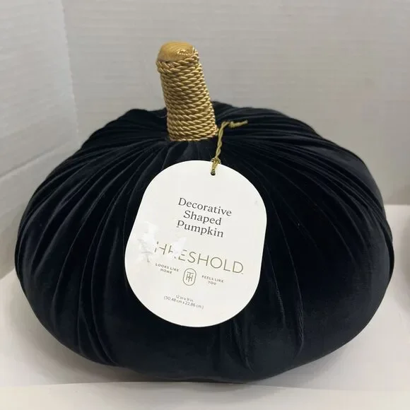 Target Threshold Decorative Black Velvet Pumpkin Pillow Plush 13”x10” Fall