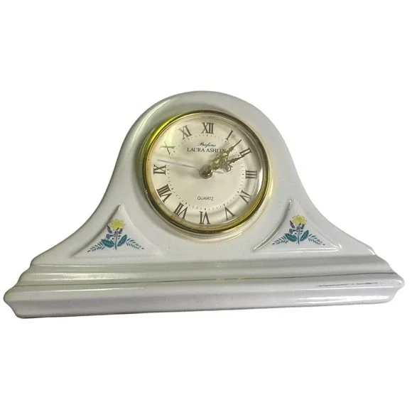 Laura Ashley White Mantel Clock with Floral Design‎