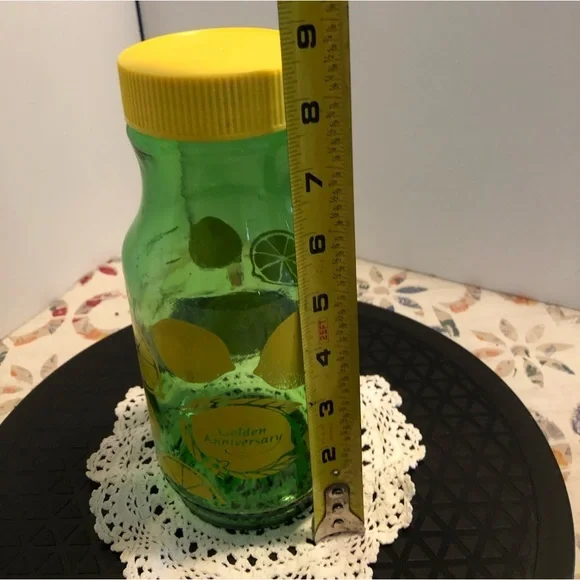 Vintage 1950s Anchor Hocking Green Yellow Glass Jar Real Lemon 50th Anniversary