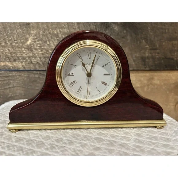Vintage Cherry Wood Grain Danbury Mantel Clock with Gold Tone Accents