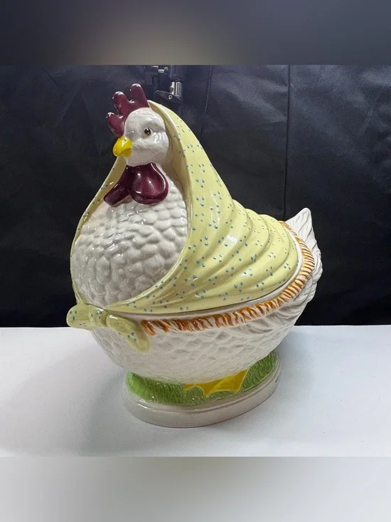 Hen Cookie Biscuit Jar Canister Rooster Hen On Nest Grandma Core Signed Country