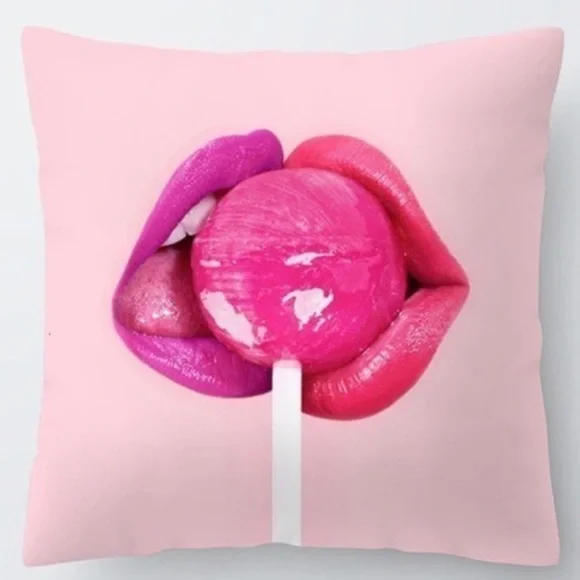 Sweetest kiss lollipops and lips pillow cushion cover NEW