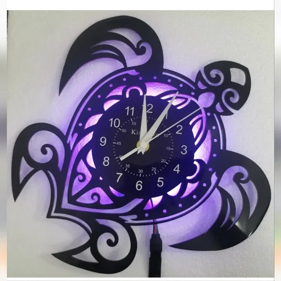 New turtle color changing vinyl record wall clock 12