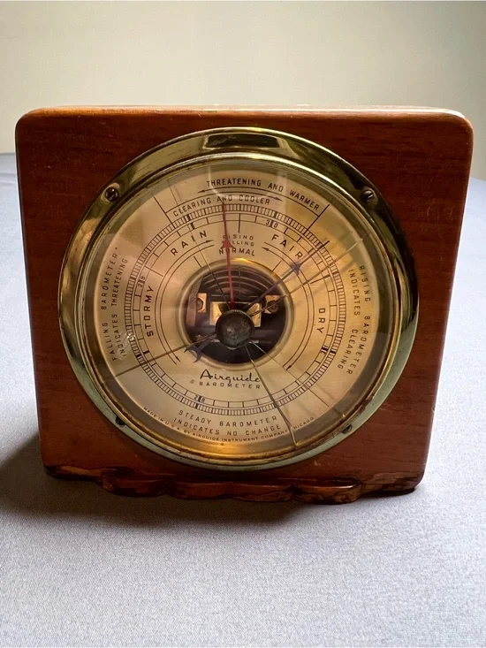 Vintage Airguide Barometer Weather Instrument USA Made Brass & Wood Decor