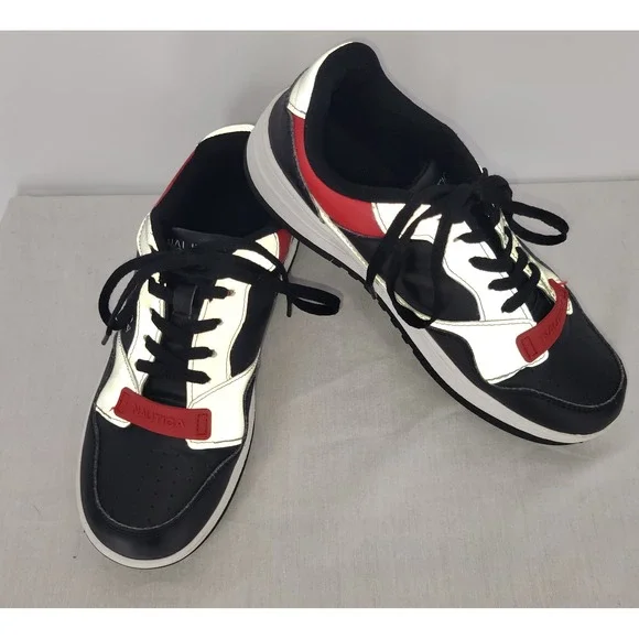 Nautica Seaspray Kids Sneakers Black White Red Reflective Low Top Shoes
