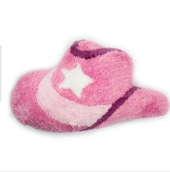 Cowgirl Hat Shaped Throw Pillow - Pink & White