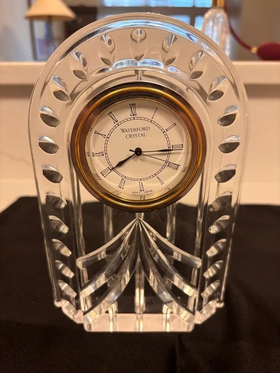 Vintage Waterford Crystal Clear Mantel Clock with Gold Trim Grandmillennial