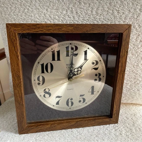 Vintage World Clock 11 in Square Shadowbox Clock Quartz Made In USA