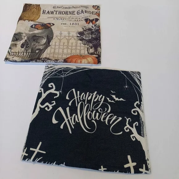 Halloween Themed Accent Pillow Cases With Zipper..slight Marks...see All Photos