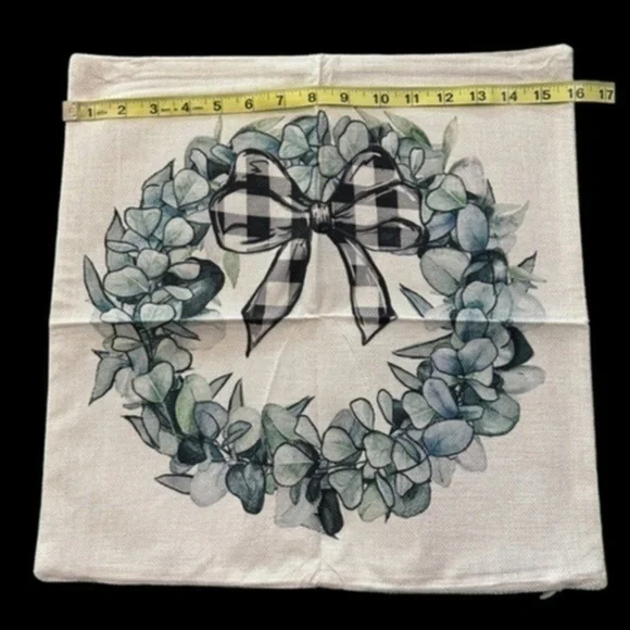 Farmhouse Style Burlap Pillow Covers Two Beige Blue Green NWOT