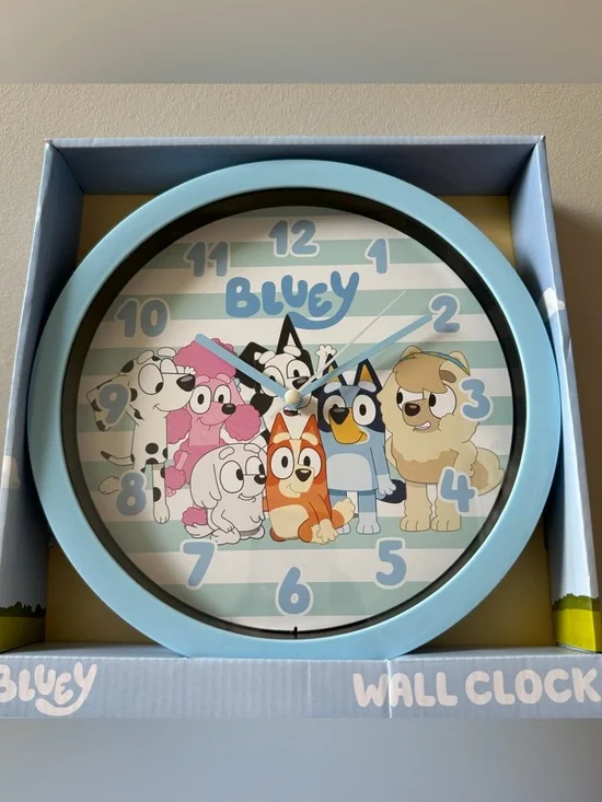 Bluey Wall Clock NEW Kids Bedroom Decor Cartoon Character Clock Nursery Playroom