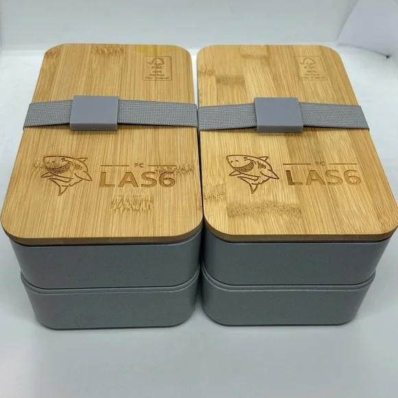 Bamboo and Gray Bento Japanese Wood Bento Lunch Boxes 2 Layer. Set of two