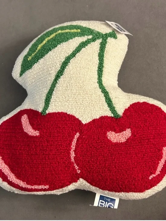 Embroidered Cherry Pillow with Red and Green Design —NEW!