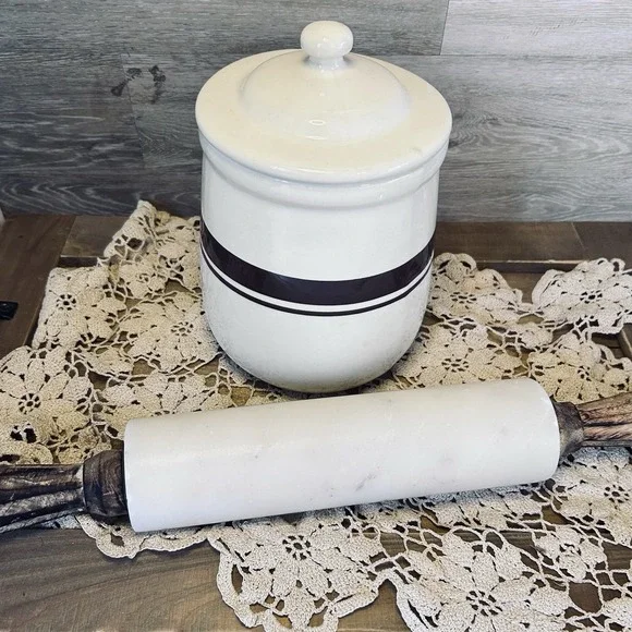 MCCOY Lidded Farmhouse Canister Jar Storage Kitchen Decor Brown Stripe 8