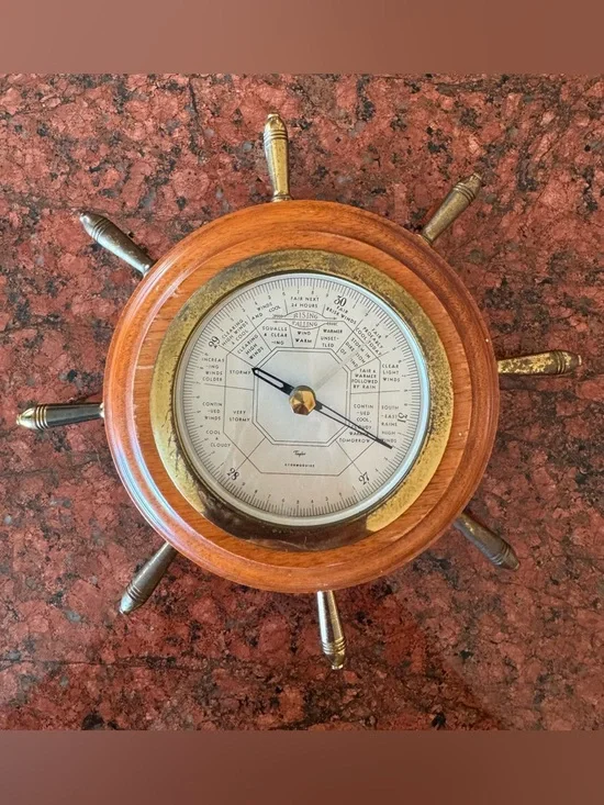 Vintage Wooden Ship Wheel Barometer
