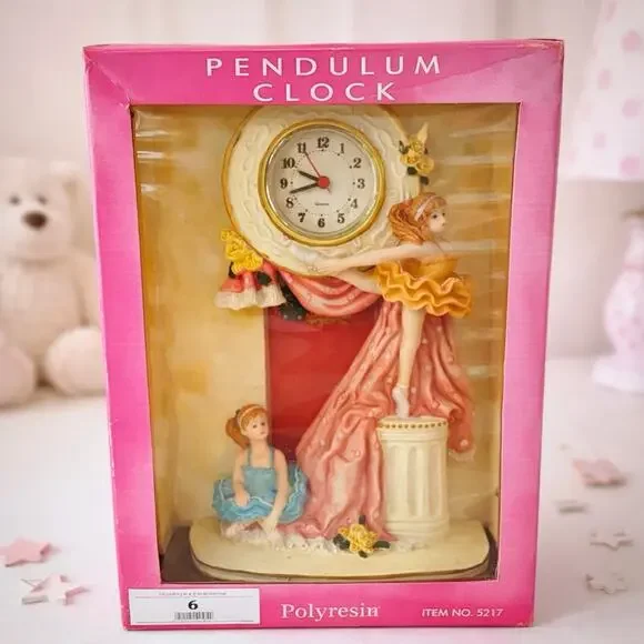 New Ballerina Figurine Pendulum Clock Polyresin Decorative w Box Quartz