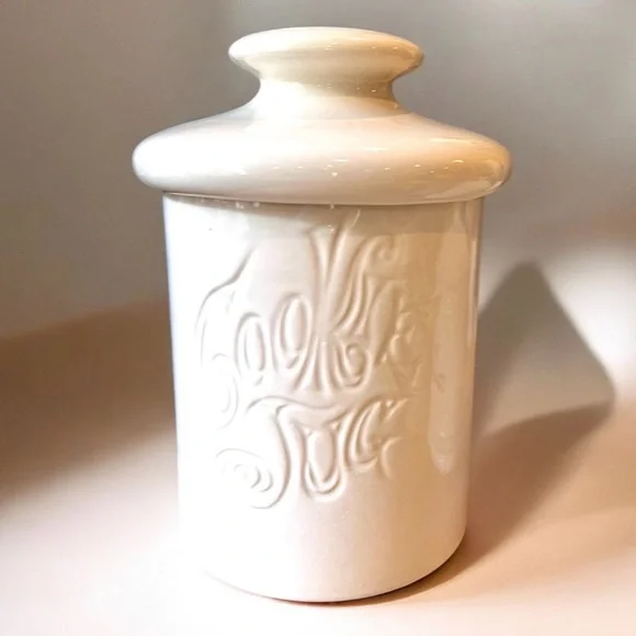 Vintage Handmade Ceramic Cookie Jar Studio Pottery White Farmhouse Kitchen Decor