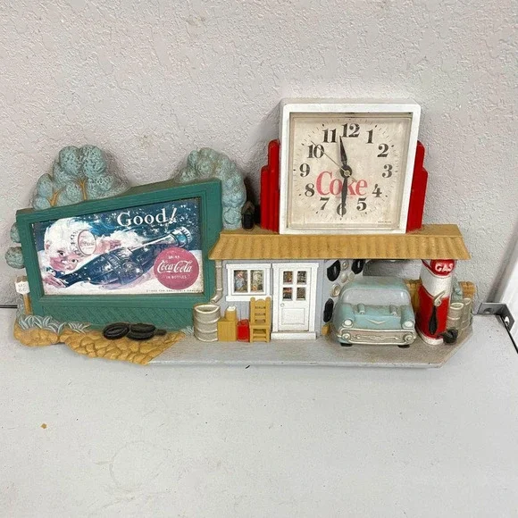 VTG 1990 COCA COLA CLOCK Route 66 Gas Station COKE Wall Hanging Burwood 3130