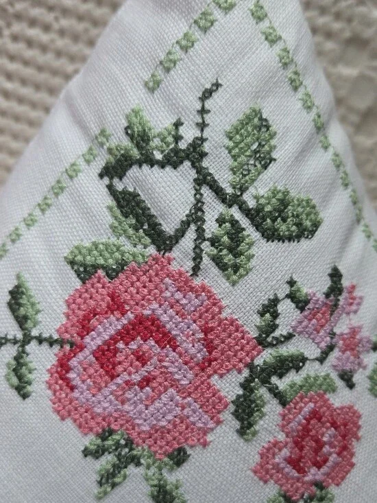 Maeve and Rose Floral Needlepoint Stitch Square Cotton Decorative Throw PIllow