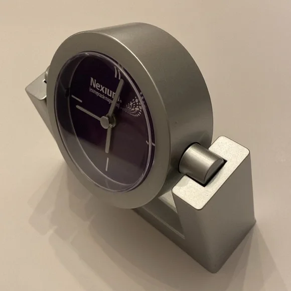 VTG Analog Y2K Desk Clock Silver Purple White Ticking Velvet Bottom NWT OS Rare