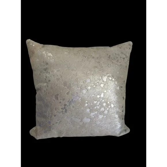 Silver Metallic Cowhide Leather Throw Pillow Decorative Western 19