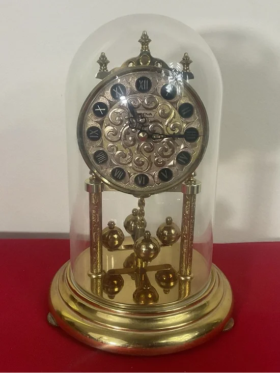 1976 Bulova Anniversary-Style Torsion Clock Plastic Dome – For Parts or Decor