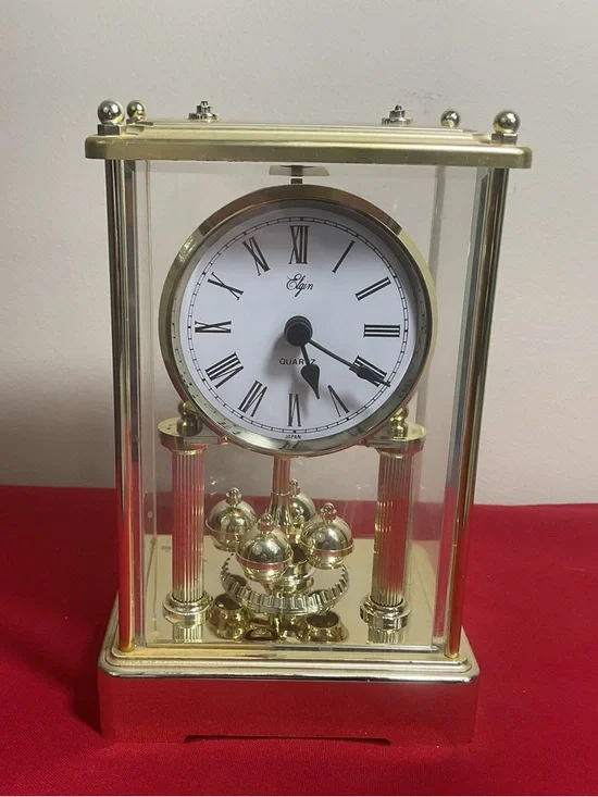 Elgin Quartz Anniversary Mantel Clock – Made in Japan, Classic Gold Tone